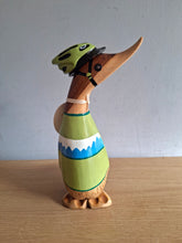 Load image into Gallery viewer, DCUK CYCLIST DUCK Named DORA Wooden Duckling Wearing Green
