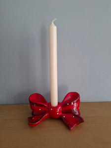 Ruby Red Ribbon Bow Ceramic Candle Holder McGowan and Rutherford