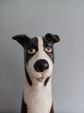 Load image into Gallery viewer, VILLAGE POTTERY TOP DOG VASE CERAMIC BLACK AND WHITE COLLIE DOG VASE 31cm
