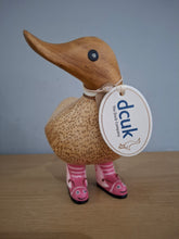 Load image into Gallery viewer, DCUK Duck Wild Welly PINK BUTTERFLY BOOTS Wooden Ducky Named KATHRYN
