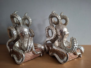 OCTOPUS Pair of Bookends McGowan and Rutherford SilverEffect Detailed Octopus Design