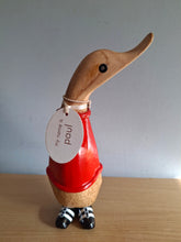 Load image into Gallery viewer, DCUK Football Wooden Duckling Duck Named PAUL Wearing Red  New
