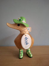 Load image into Gallery viewer, DCUK Green Floral Hat and Boots Ducky Duck Named PHOEBE 12cm New
