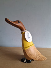 Load image into Gallery viewer, DCUK Football Wooden Duckling Duck Named SCOTT Wearing Yellow New

