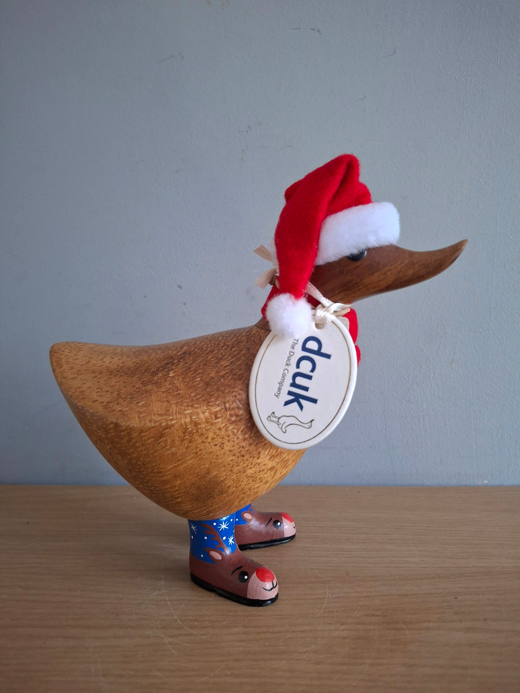 DCUK DUCKY Rudolph Boots Christmas Wooden Duck Named SANTA