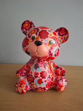 Load image into Gallery viewer, Pomme Pidou TOTO TEDDY BEAR Money Box Decoupage Ceramic Piggy Bank With Stopper Pink Floral
