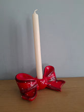 Load image into Gallery viewer, Ruby Red Ribbon Bow Ceramic Candle Holder McGowan and Rutherford
