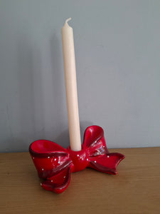 Ruby Red Ribbon Bow Ceramic Candle Holder McGowan and Rutherford