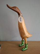 Load image into Gallery viewer, DCUK Wooden Duck Named AMANDA Green Floral Boots 35cm Free Gift Box
