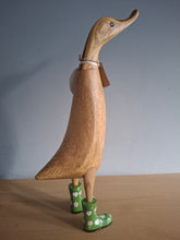 Load image into Gallery viewer, DCUK Wooden Duck Named Karen Green Floral Boots 35cm Free Gift Box
