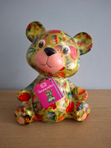 Pomme Pidou TOTO TEDDY BEAR Money Box Green Decoupage Ceramic Piggy Bank With Stopper