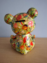 Load image into Gallery viewer, Pomme Pidou TOTO TEDDY BEAR Money Box Green Decoupage Ceramic Piggy Bank With Stopper
