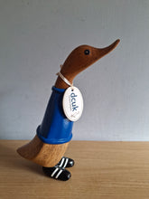 Load image into Gallery viewer, DCUK Football Wooden Duckling Duck Named GEORGE Wearing Blue New

