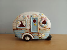 Load image into Gallery viewer, Village Pottery BLUE CARAVAN Tea Light Holder Ceramic Gift 18cm NEW
