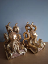 Load image into Gallery viewer, OCTOPUS Pair of Bookends McGowan and Rutherford Gold Effect Detailed Octopus Design
