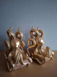 OCTOPUS Pair of Bookends McGowan and Rutherford Gold Effect Detailed Octopus Design