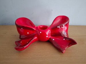 Ruby Red Ribbon Bow Ceramic Candle Holder McGowan and Rutherford