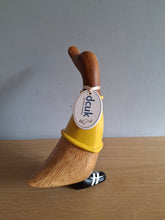 Load image into Gallery viewer, DCUK Football Wooden Duckling Duck Named SCOTT Wearing Yellow New
