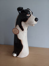 Load image into Gallery viewer, VILLAGE POTTERY TOP DOG VASE CERAMIC BLACK AND WHITE COLLIE DOG VASE 31cm
