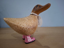 Load image into Gallery viewer, DCUK Duck Wild Welly PINK BUTTERFLY BOOTS Wooden Ducky Named KATHRYN
