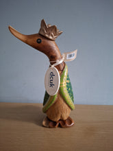 Load image into Gallery viewer, DCUK Green King Duck Named FAITH Handpainted Wooden Christmas Duck Ornament Gift 18cm NEW
