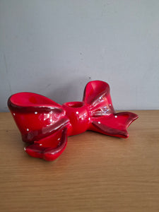 Ruby Red Ribbon Bow Ceramic Candle Holder McGowan and Rutherford