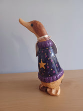 Load image into Gallery viewer, DCUK Stargazing Duckling Purple Named CHLOE Handpainted Wooden Duck Ornament Christmas Gift With Gift Bag 22cm
