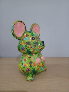 Pomme Pidou MARTHA MOUSE Money Box Decoupage Ceramic Piggy Bank With Stopper Green Bug Design NEW