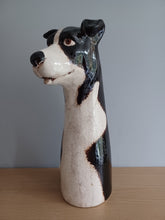 Load image into Gallery viewer, VILLAGE POTTERY TOP DOG VASE CERAMIC BLACK AND WHITE COLLIE DOG VASE 31cm
