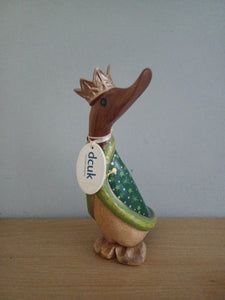 DCUK Green King Duck Named NOEL Handpainted Wooden Christmas Duck Ornament Gift 18cm NEW