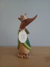 Load image into Gallery viewer, DCUK Green King Duck Named NOEL Handpainted Wooden Christmas Duck Ornament Gift 18cm NEW
