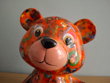 Load image into Gallery viewer, Pomme Pidou TOTO TEDDY BEAR Money Box Decoupage Ceramic Orange Piggy Bank With Stopper
