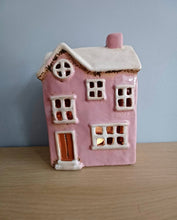 Load image into Gallery viewer, Quay Traders Pink Country House Tea Light Holder With Chimney Ceramic Gift

