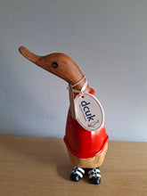 Load image into Gallery viewer, DCUK Football Wooden Duckling Duck Named RICHARD Wearing Red New
