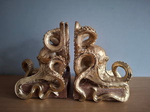 OCTOPUS Pair of Bookends McGowan and Rutherford Gold Effect Detailed Octopus Design