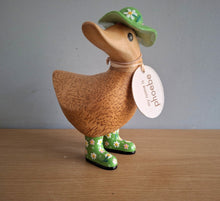 Load image into Gallery viewer, DCUK Green Floral Hat and Boots Ducky Duck Named PHOEBE 12cm New
