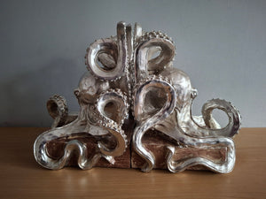 OCTOPUS Pair of Bookends McGowan and Rutherford SilverEffect Detailed Octopus Design