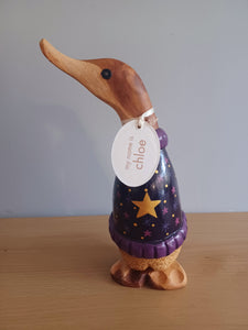 DCUK Stargazing Duckling Purple Named CHLOE Handpainted Wooden Duck Ornament Christmas Gift With Gift Bag 22cm