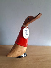 Load image into Gallery viewer, DCUK Football Wooden Duckling Duck Named RICHARD Wearing Red New

