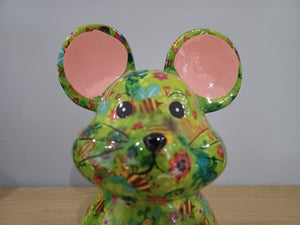 Pomme Pidou MARTHA MOUSE Money Box Decoupage Ceramic Piggy Bank With Stopper Green Bug Design NEW