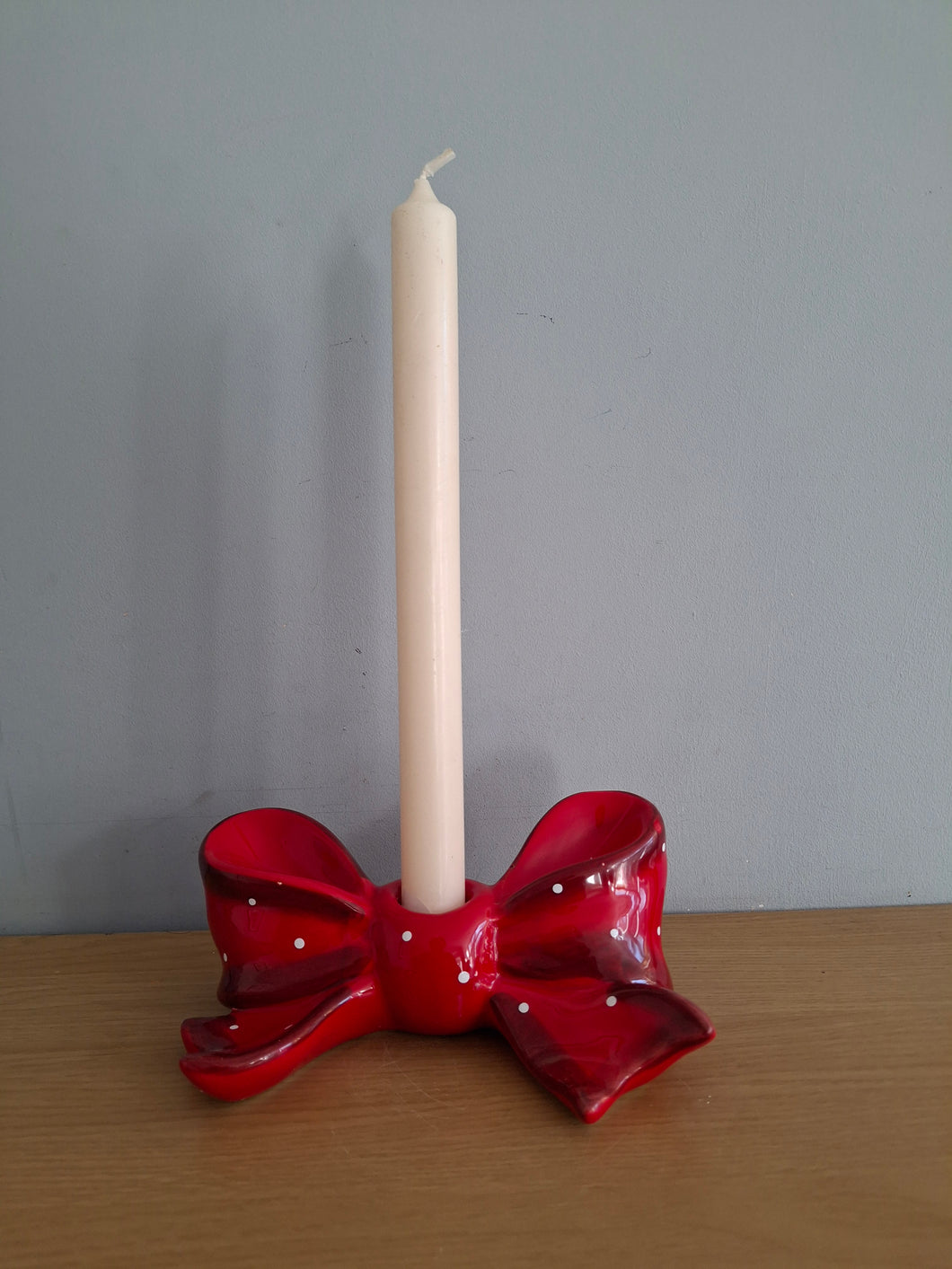 Ruby Red Ribbon Bow Ceramic Candle Holder McGowan and Rutherford