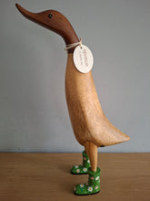 Load image into Gallery viewer, DCUK Wooden Duck Named AMANDA Green Floral Boots 35cm Free Gift Box
