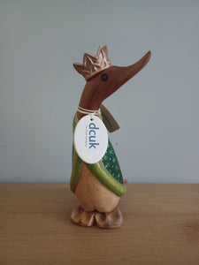 DCUK Green King Duck Named NOEL Handpainted Wooden Christmas Duck Ornament Gift 18cm NEW