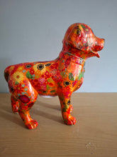 Load image into Gallery viewer, Pomme Pidou SOPHIE LABRADOR DOG Money Box Decoupage Ceramic Piggy Bank With Stopper Orange Floral
