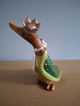 Load image into Gallery viewer, DCUK Green King Duck Named FAITH Handpainted Wooden Christmas Duck Ornament Gift 18cm NEW
