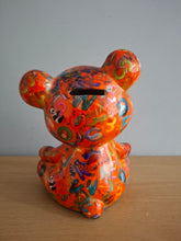 Load image into Gallery viewer, Pomme Pidou TOTO TEDDY BEAR Money Box Decoupage Ceramic Orange Piggy Bank With Stopper
