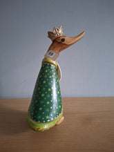 Load image into Gallery viewer, DCUK Green King Duck Named FAITH Handpainted Wooden Christmas Duck Ornament Gift 18cm NEW
