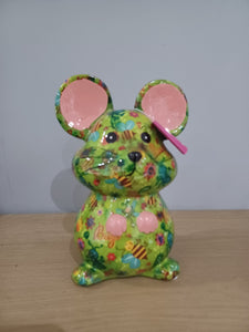 Pomme Pidou MARTHA MOUSE Money Box Decoupage Ceramic Piggy Bank With Stopper Green Bug Design NEW