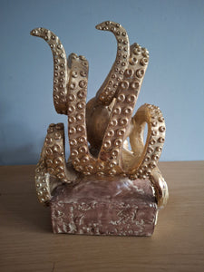 OCTOPUS Pair of Bookends McGowan and Rutherford Gold Effect Detailed Octopus Design