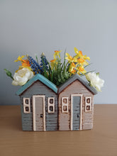 Load image into Gallery viewer, Beach Huts Flower Plant Pot Planter Grey Blue Ceramic Plant Pot by Quay Traders
